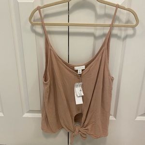 TopShop Pink Polly Tie Front Linen V-Neck Cami Tank Top